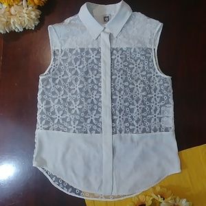 Anne Klein Sheer Floral Embossed Shirt Blouse